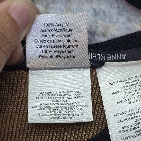 Anne Klein Poncho Cape Womens Medium Black Tan Knit Old Money Equestrian Boho - Picture 7 of 14